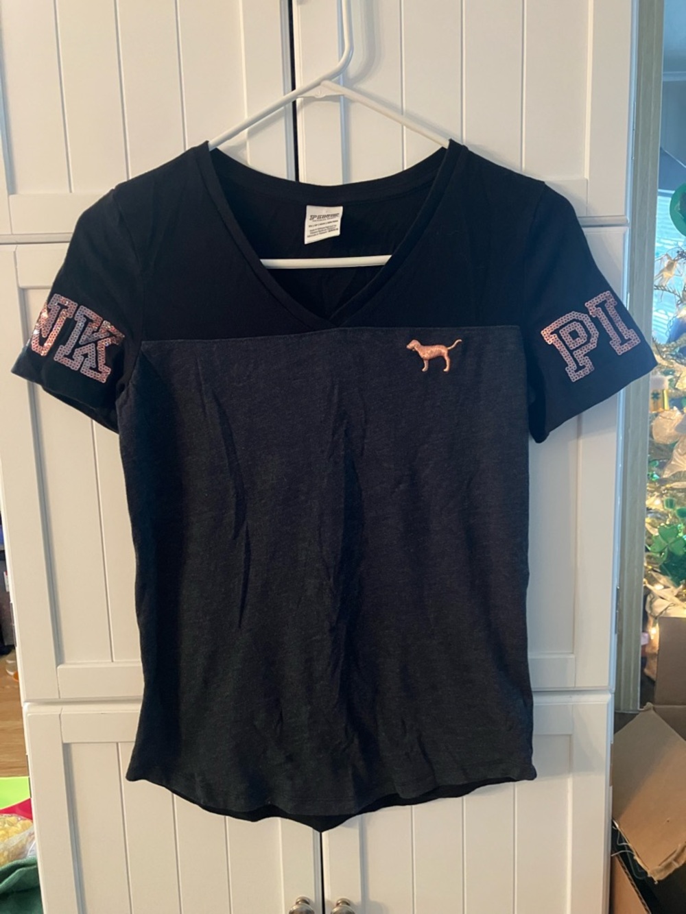 PINK Victoria's Secret Black Tee with White Label